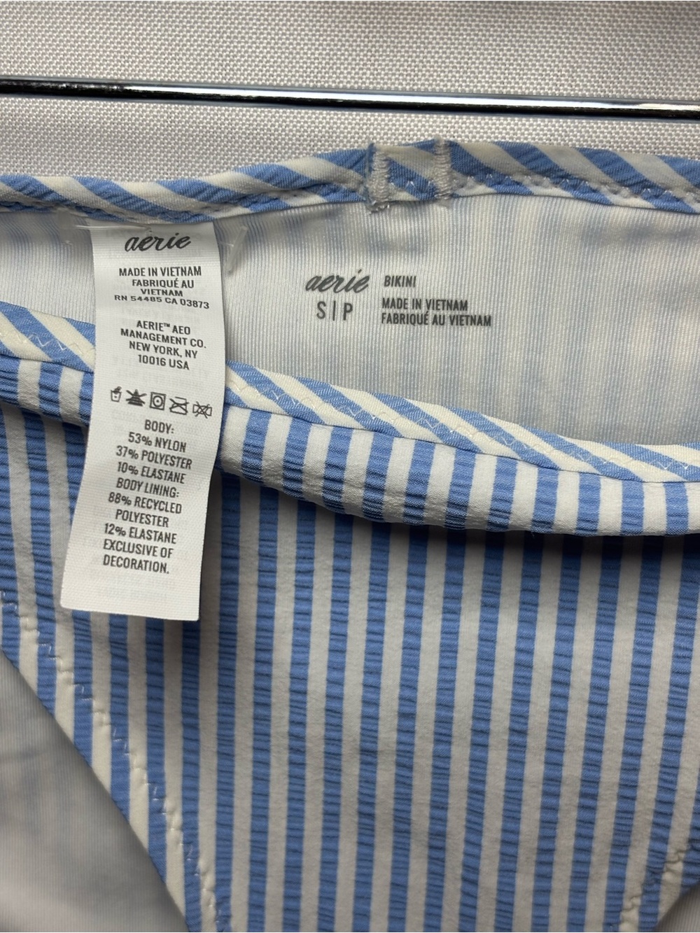 Aerie Blue/White Striped Seersucker Ruffle Bow 2-Piece Bikini Set S D Cup - Picture 4 of 5